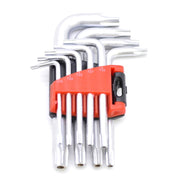 Set 9 chei Torx tip stea T15-T55, otel cromat, suport organizare bicolor, chei in L pentru suruburi stea