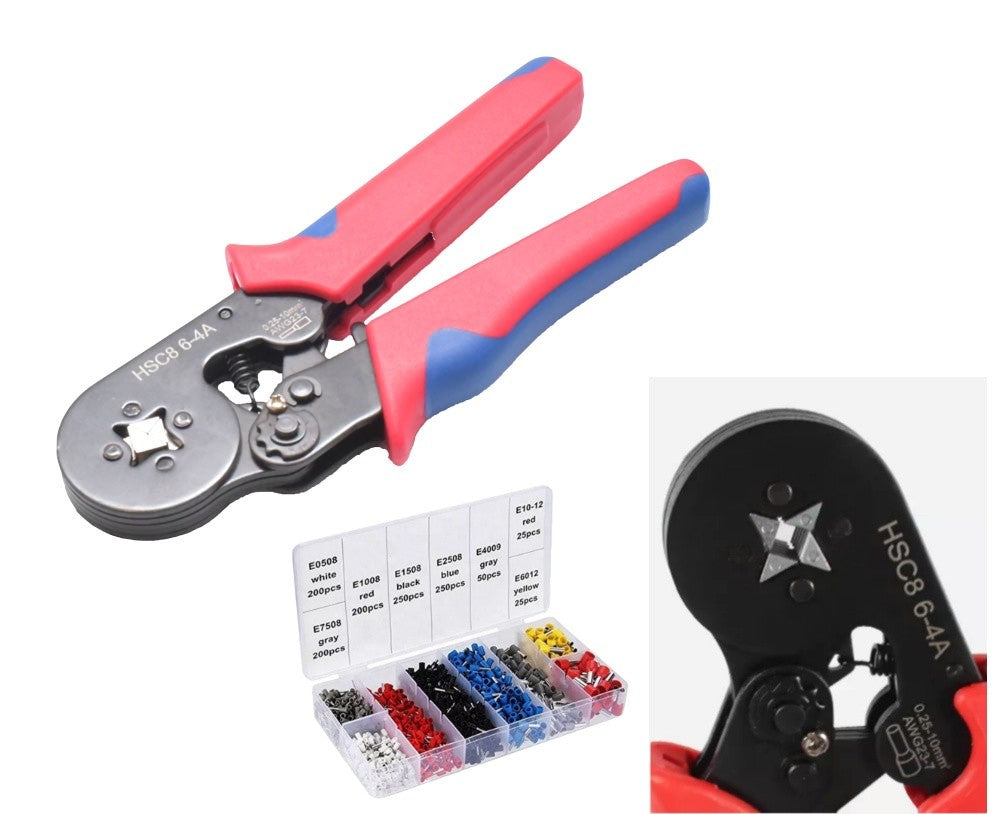 Cleste sertizat 0.25-10mm² cu 1200 pini in cutie, vedere de ansamblu set complet