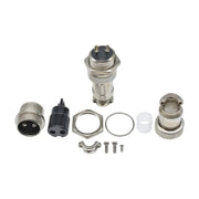 Set conector aviator 2 pini mama-tata GX16-2, corp metalic, montaj panou 16mm, max 400V 5A