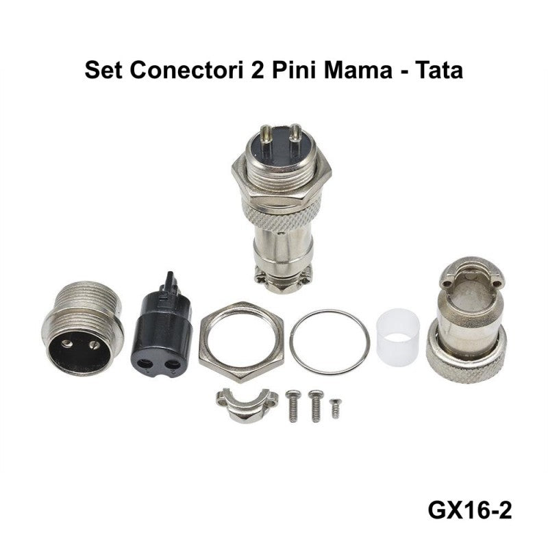 Set conector aviator 2 pini mama-tata, componente complete incluse pentru montaj