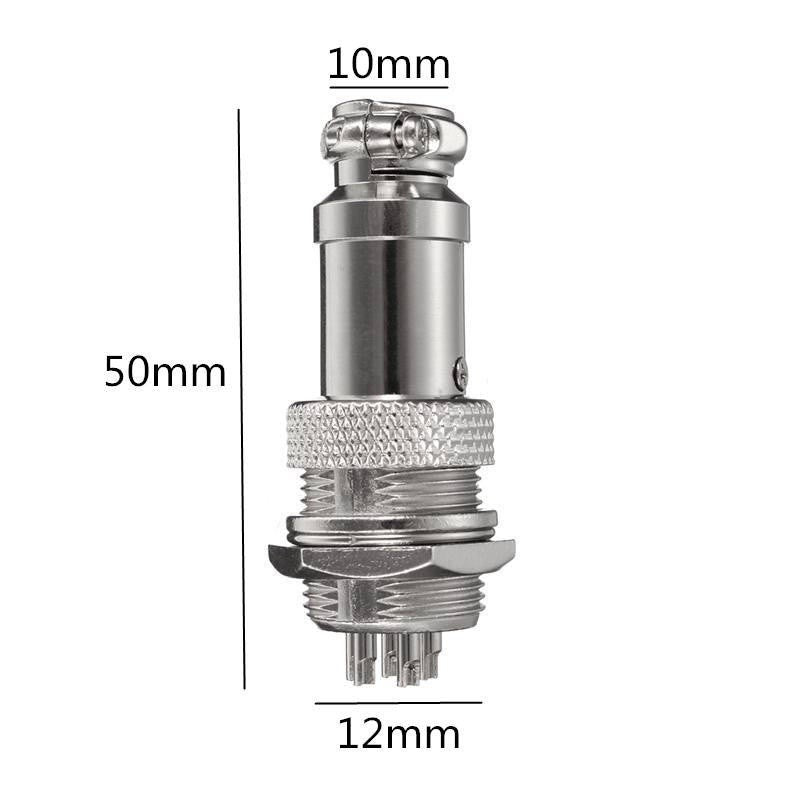 Conector aviator GX16 7 pini cu dimensiuni: lungime 50mm, diametru 10mm si 12mm