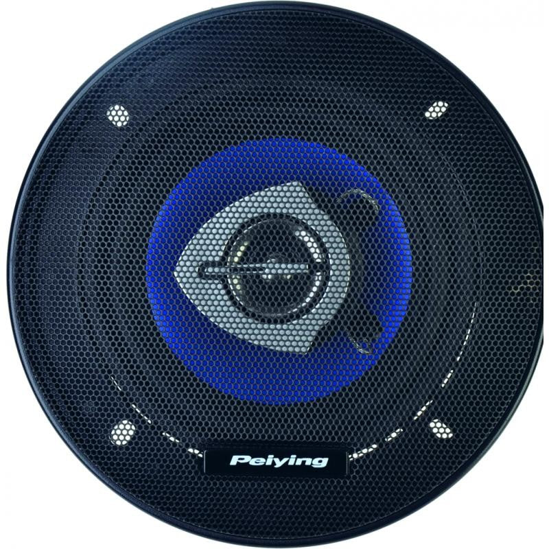 Difuzor auto 4 inch vazut frontal cu sita metalica neagra si inel albastru central
