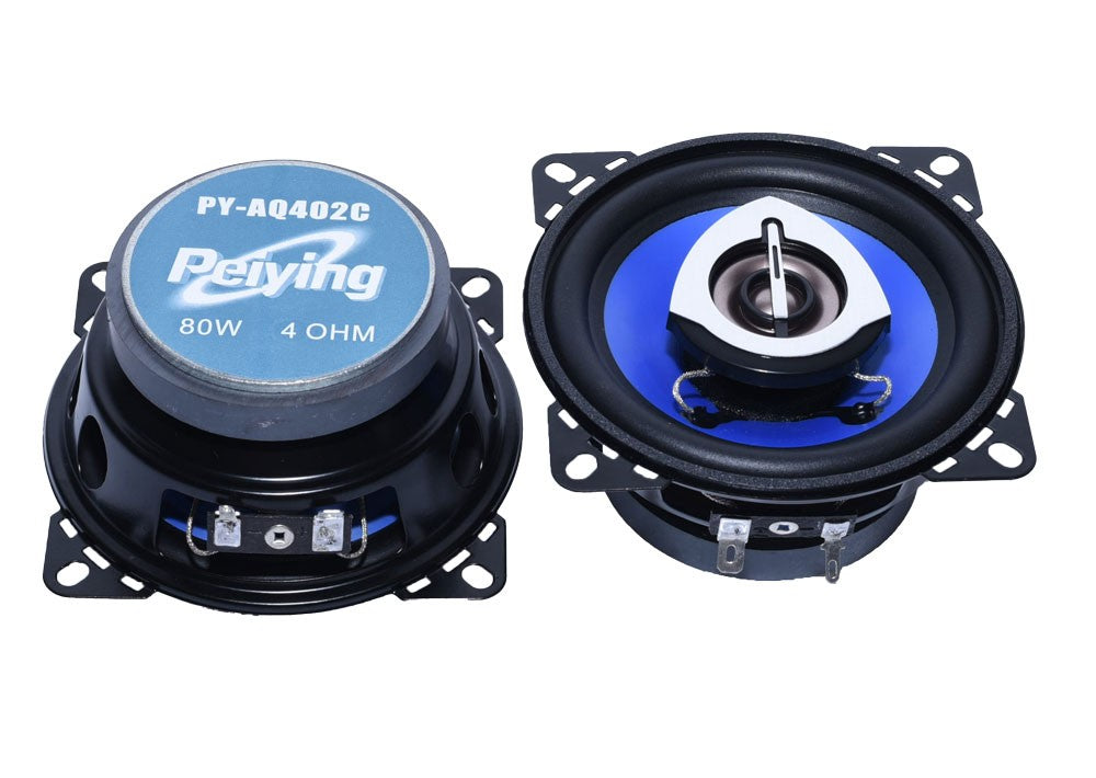 Difuzoare auto 4 inch 80W pereche, vedere spate-fata cu borne si membrana albastra