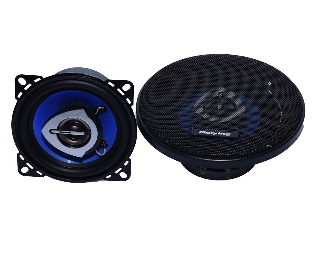 Pereche difuzoare auto coaxiale 4 inch cu sita si membrana albastra, perspectiva diagonala