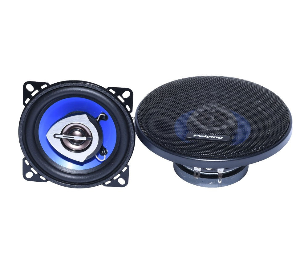 Pereche difuzoare auto 4 inch 80W cu membrana albastra si sita neagra, fundal alb