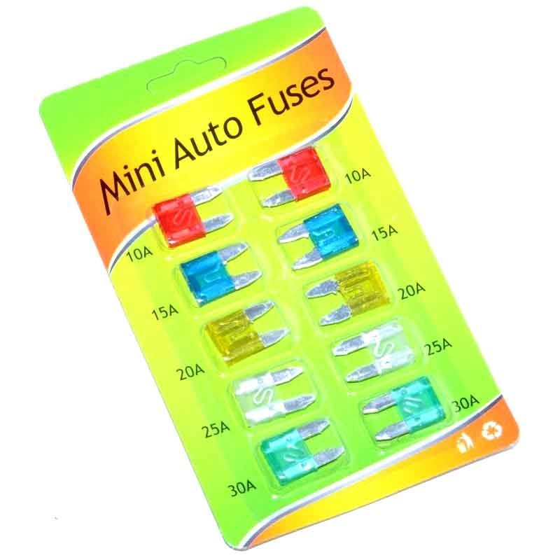 Set 10 sigurante auto mini lama ATM, capacitati 10A-30A, culori standardizate pentru identificare rapida
