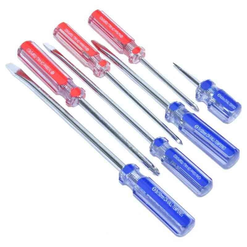 Set 7 surubelnite magnetice drepte si stea, tija chrome-vanadium, manere ergonomice rosii si albastre