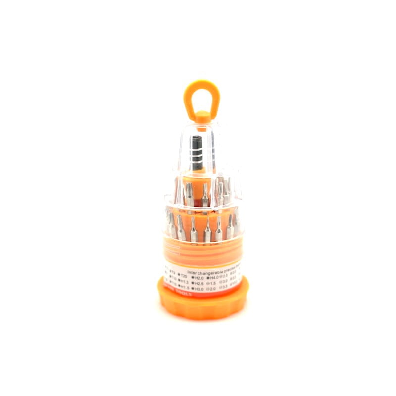 Set 31 surubelnite de precizie cu varfuri interschimbabile, corp ergonomic portocaliu cu carlig de agatare