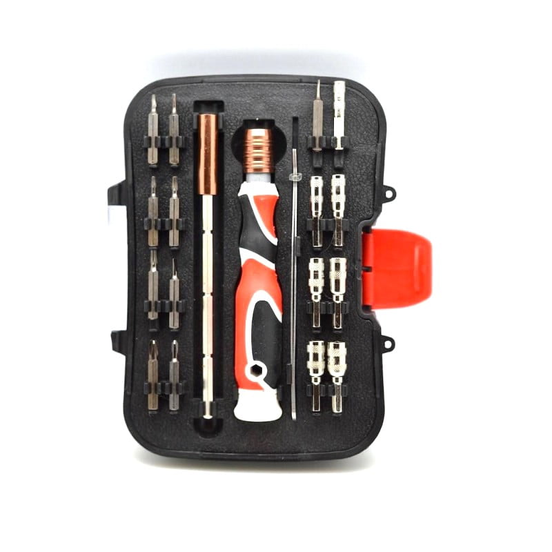 Trusa surubelnite 19 piese cu maner ergonomic, 16 capete interschimbabile si penseta de precizie, in carcasa rigida