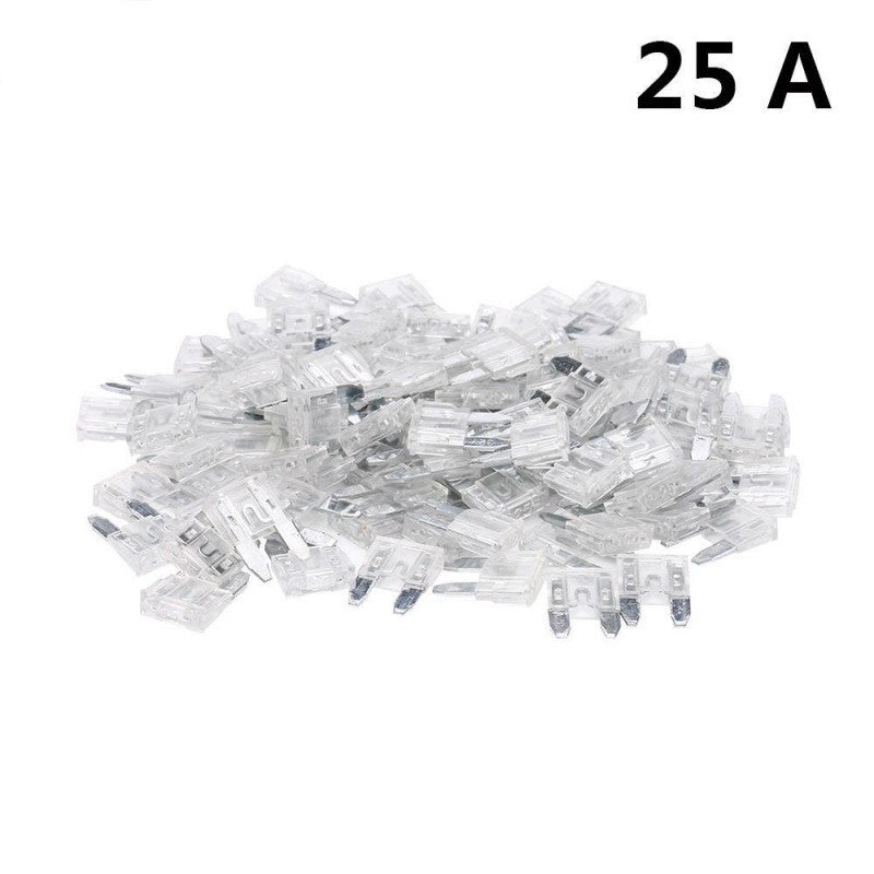 Sigurante auto lama 25A in gramada, lot de 100 bucati cu carcasa transparenta din aliaj PC-zinc