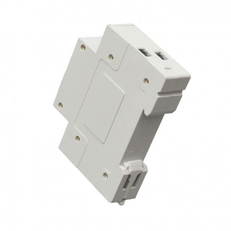 Siguranta automata inteligenta 1P+N pentru sina DIN, vedere spate, carcasa alba compacta
