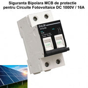 Siguranta MCB bipolara DC 1000V 16A pentru circuite fotovoltaice, montaj sina DIN, putere rupere 10000A