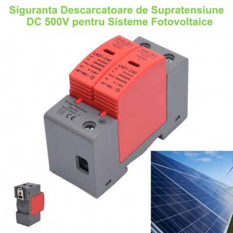 Descarcator supratensiune DC 500V pentru panouri solare, protectie invertor, montaj sina DIN