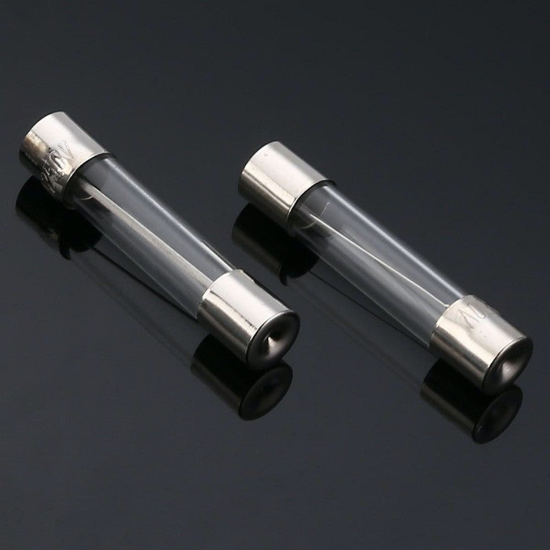Doua sigurante rapide de sticla 6x30mm cu capace metalice, vedere laterala detaliata