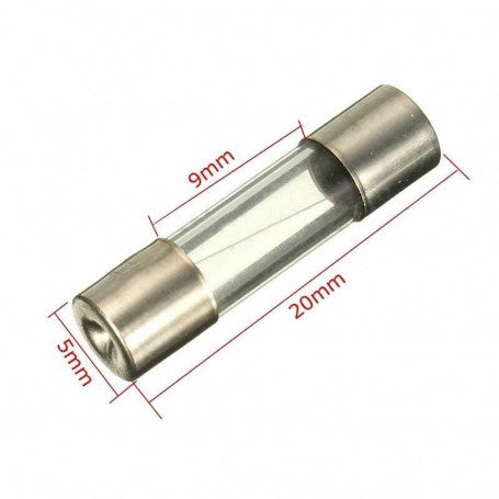Siguranta tubulara de sticla 2,5A, 5x20mm, detaliu constructie cu tub transparent si capace metalice