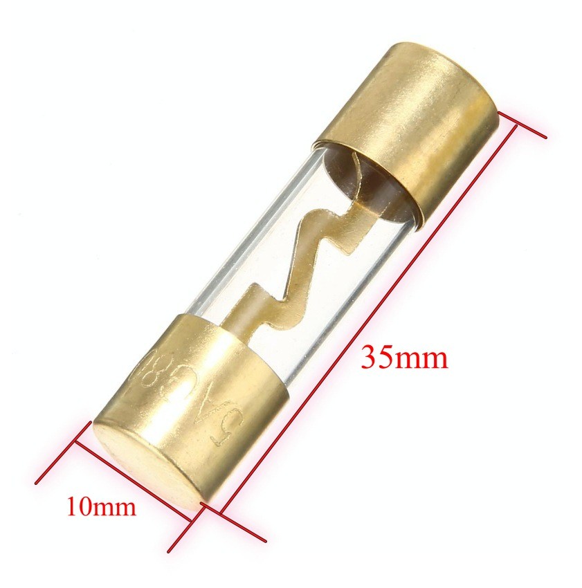 siguranta fuzibila auto 40A tip AGU, tub sticla transparent 10x35mm cu capace aurite pentru statie audio
