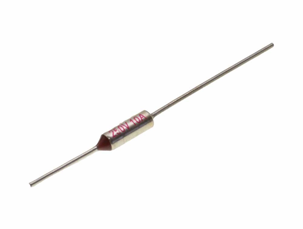 Siguranta termica 250V 10A, temperatura declansare 240C, corp metalic cu terminale axiale pentru aparate electrice