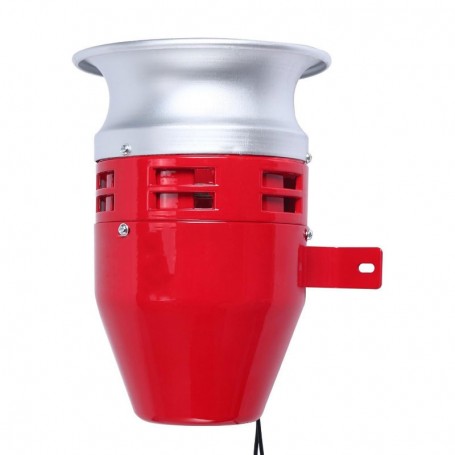 Sirena motor cu suport metalic de perete inclus, vedere laterala, constructie robusta rosie si argintie