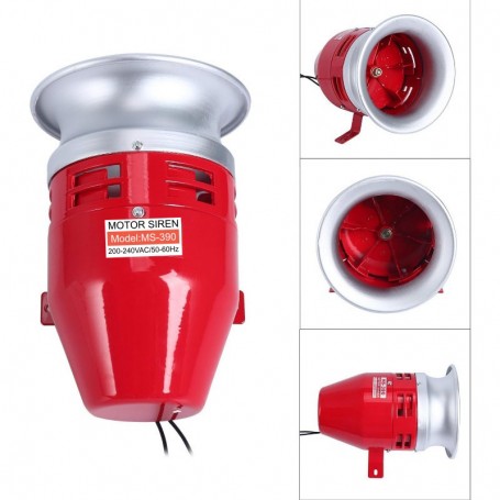Sirena cu motor 220-240V AC, 110 dB, detaliu palnie si rotor intern, vedere multipla