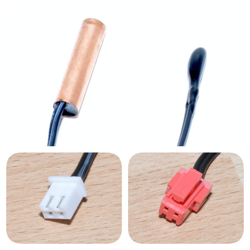 Detaliu conectori alb si rosu sonda NTC 20K, capete senzor si sonda cupru 25mm