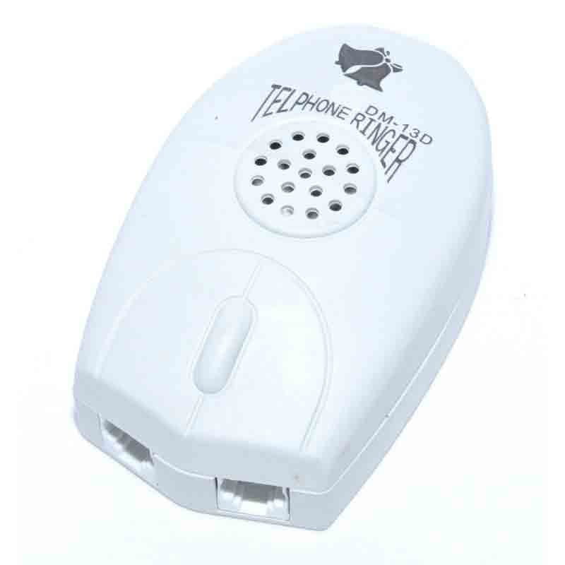 Sonerie externa pentru telefon fix, conectare RJ11, carcasa alba compacta cu difuzor si mufe de intrare/iesire