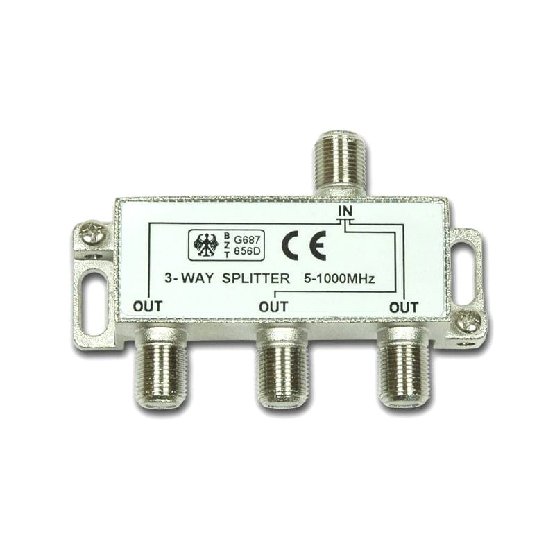 Spliter TV 3 iesiri, frecventa 5-1000 MHz, conectori tip F, carcasa metalica compacta