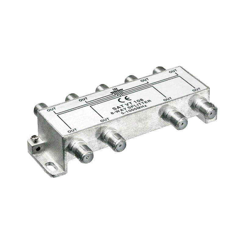 Spliter TV 8 iesiri, frecventa 5-1000 MHz, carcasa metalica blindata, conectori F standard, montaj fix