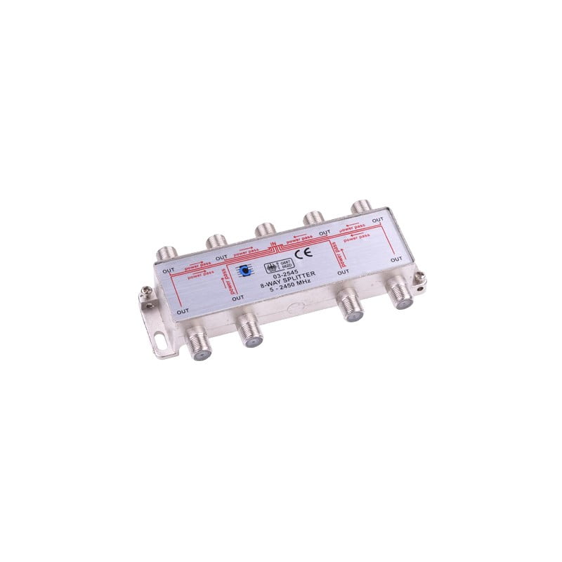 Spliter TV 8 iesiri, frecventa 5-2450 MHz, conectori F, carcasa metalica, montaj fix