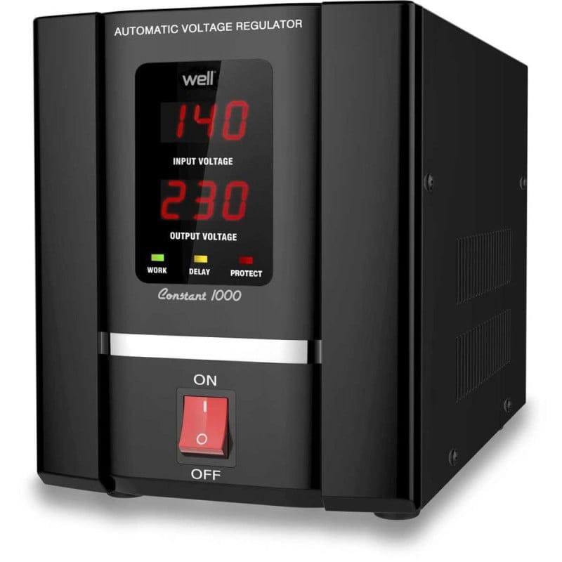 Stabilizator automat de tensiune 1000VA cu servo motor, afisaj LED digital, intrare 140-250V, iesire stabila 230V