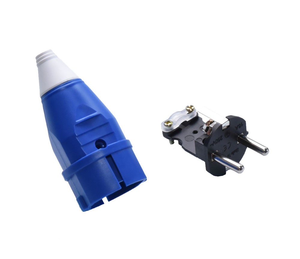 Stecher electric albastru 250V dezasamblat cu mecanism interior si corp separat
