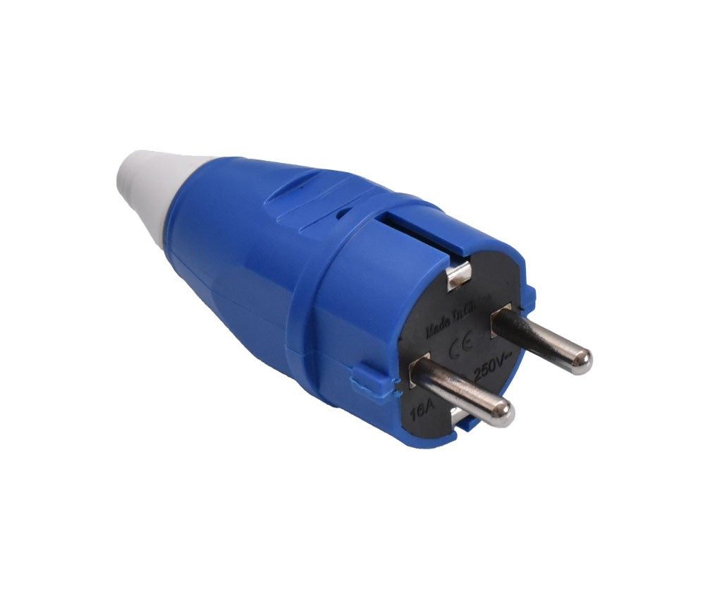 Stecher electric PP 16A 250V albastru cu manson de cauciuc, vedere laterala dreapta