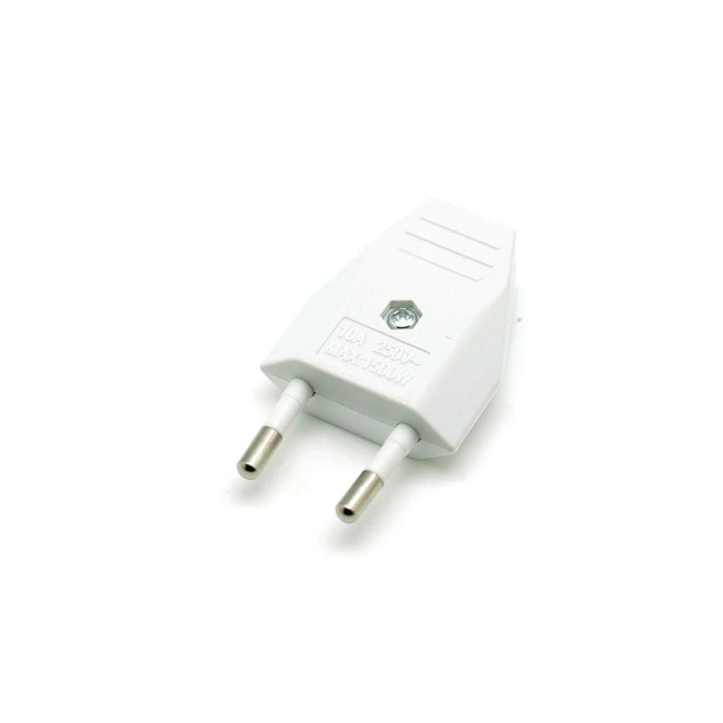 Stecher plat 16A, 250V, max 1500W, cu doua pini metalici si corp alb din plastic rezistent