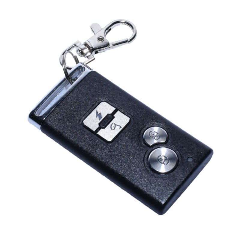 Telecomanda wireless cu 2 butoane pentru stroboscop auto 12V, cu clips breloc metalic