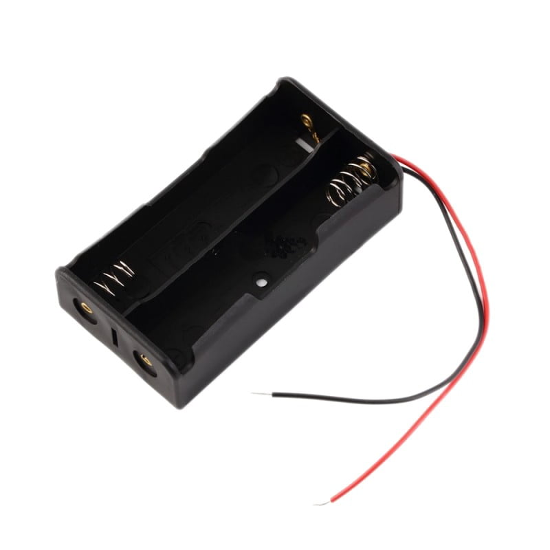 Suport dublu acumulatori 18650 Li-ion 3,7V conexiune serie 7,4V, cabluri rosii si negre pre-montate, plastic ABS