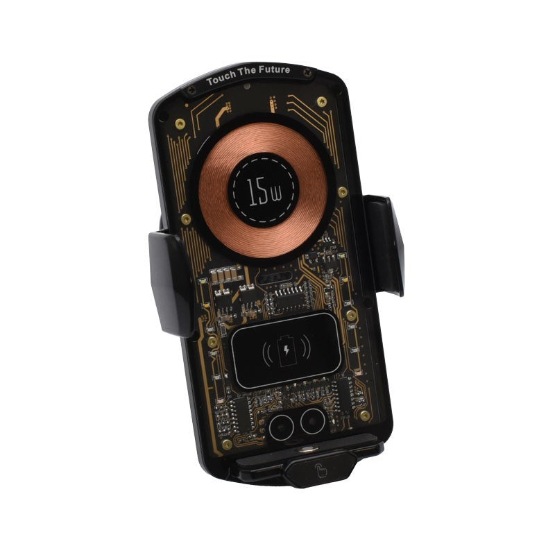 Suport auto wireless 15W cu brate de prindere din cauciuc, design circuit imprimat vizibil, unghi inclinat
