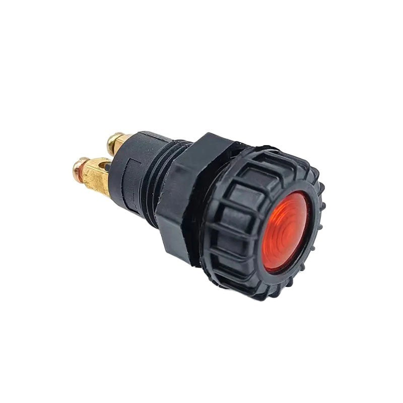 Soclu indicator E10 asamblat cu capac rosu transparent, borne laterale aurite