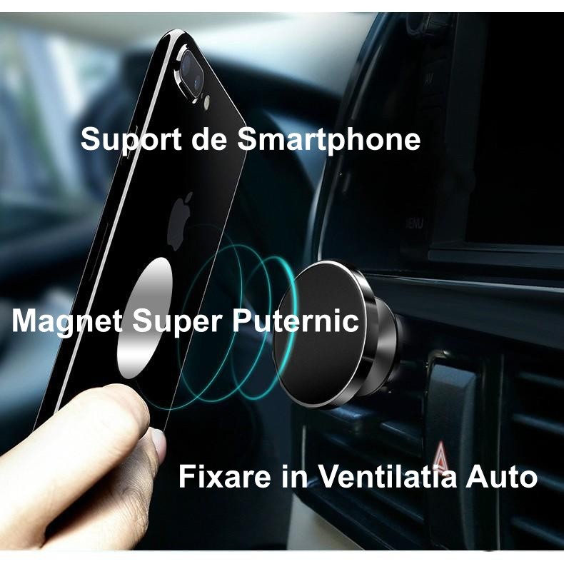 Suport magnetic telefon montat in grila auto, prindere puternica cu magnet pentru smartphone
