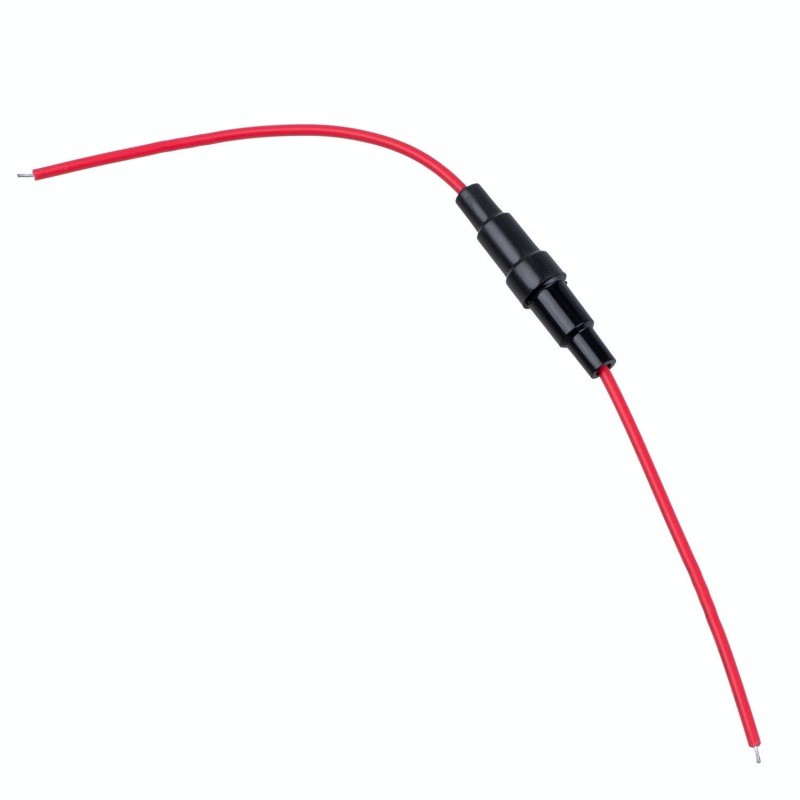 Suport siguranta 5x20mm pe fir rosu cu corp negru termoplastic, compatibil instalatii LED si automotive