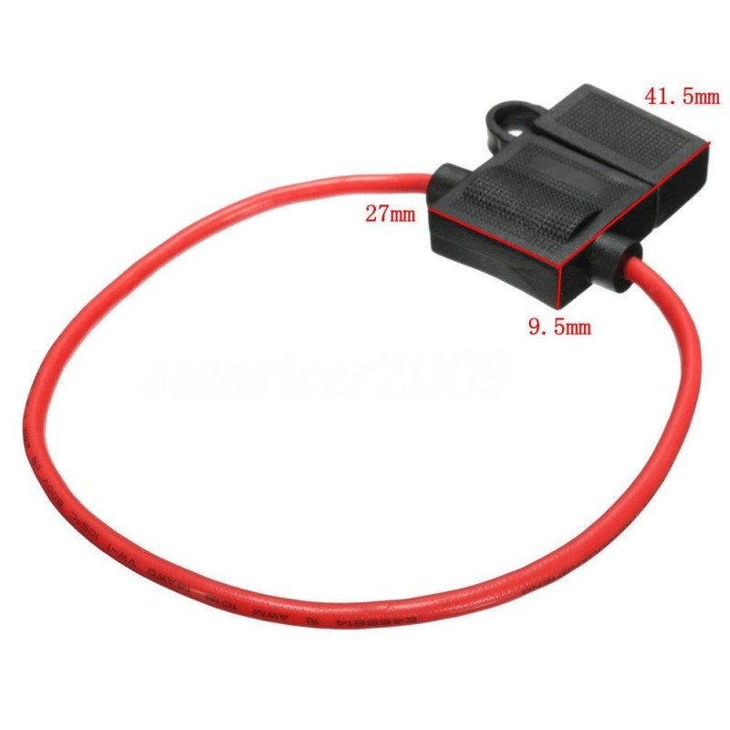 Suport siguranta auto negru pe fir rosu 20cm, dimensiuni carcasa 41.5x27x9.5mm, vedere de ansamblu