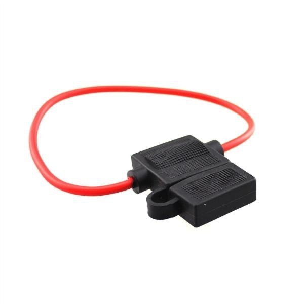Suport siguranta auto negru cu capac inchis si cablu rosu, compatibil sigurante standard 19x13mm