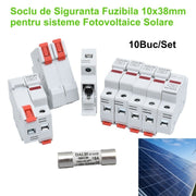 Suport siguranta fuzibila 10x38mm DC 1000V pentru sistem fotovoltaic, set 10 bucati, montaj sina DIN