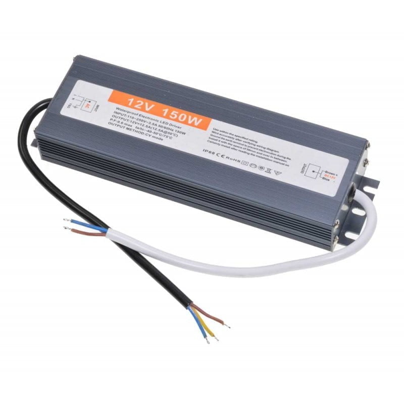 Sursa alimentare slim exterior 150W 12V IP68, transformator LED rezistent la apa, carcasa aluminiu cu aripioare racire