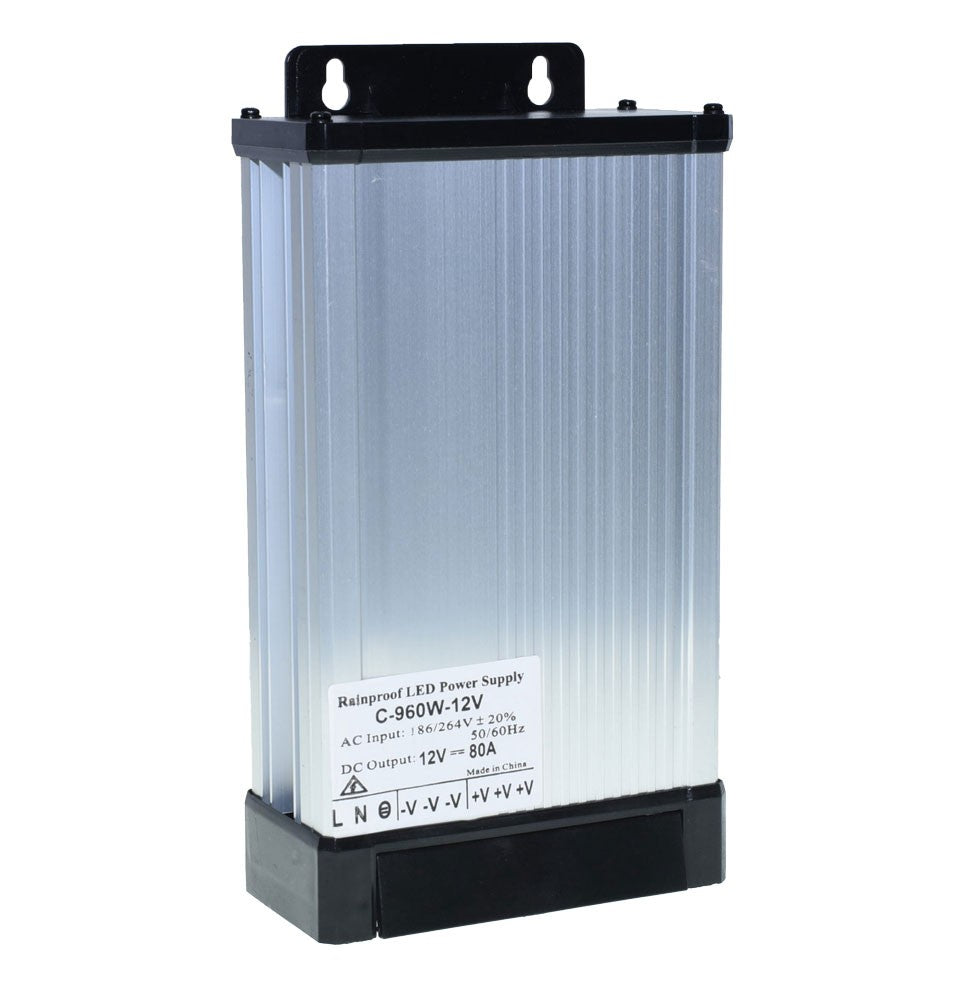 Sursa alimentare LED 12V 80A, carcasa aluminiu cu nervuri de racire, vedere frontala