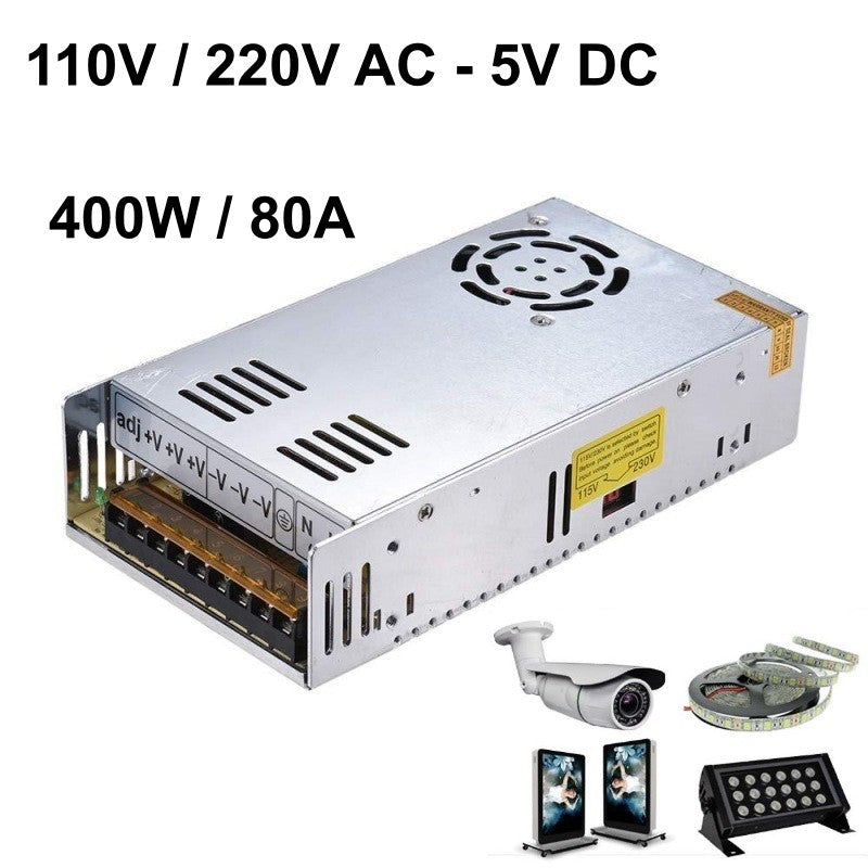 Sursa alimentare 400W 5V DC 80A, compatibila benzi LED, camere supraveghere si proiectoare