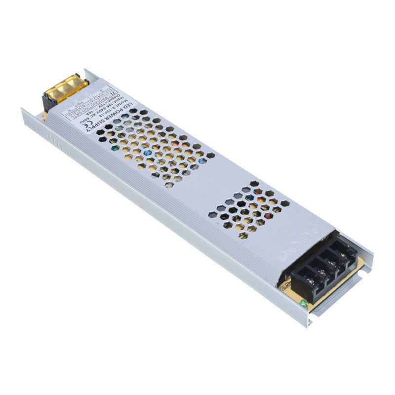 Sursa alimentare slim 120W vedere laterala, carcasa aluminiu subtire cu orificii ventilatie