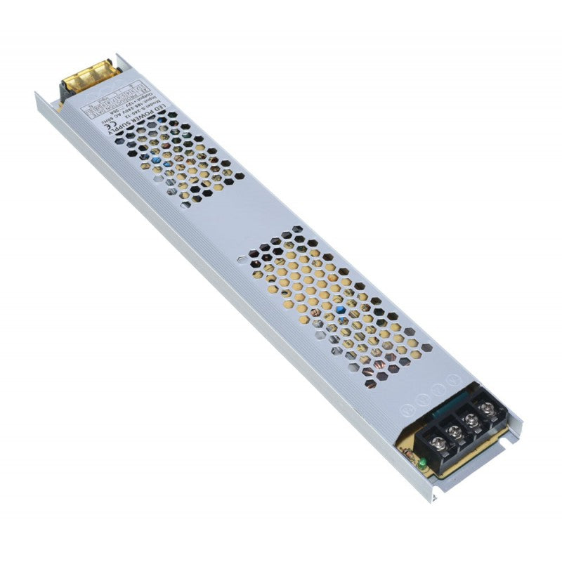 Sursa alimentare LED subtire 240W vedere laterala, borne iesire vizibile, carcasa aluminiu perforata