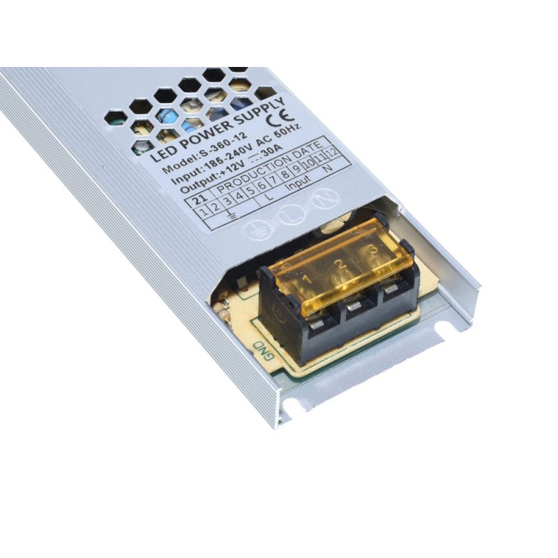 Sursa alimentare LED 360W, detaliu terminal intrare 185-240V si iesire 12V 30A