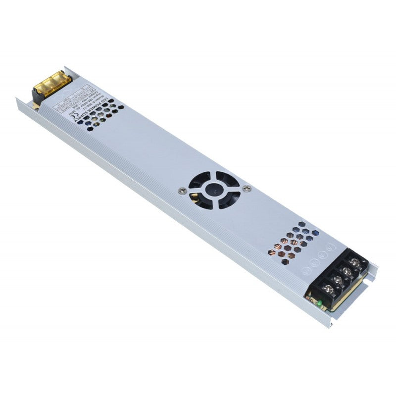 Sursa alimentare slim 360W 12V, vedere laterala cu terminale de iesire si ventilator activ
