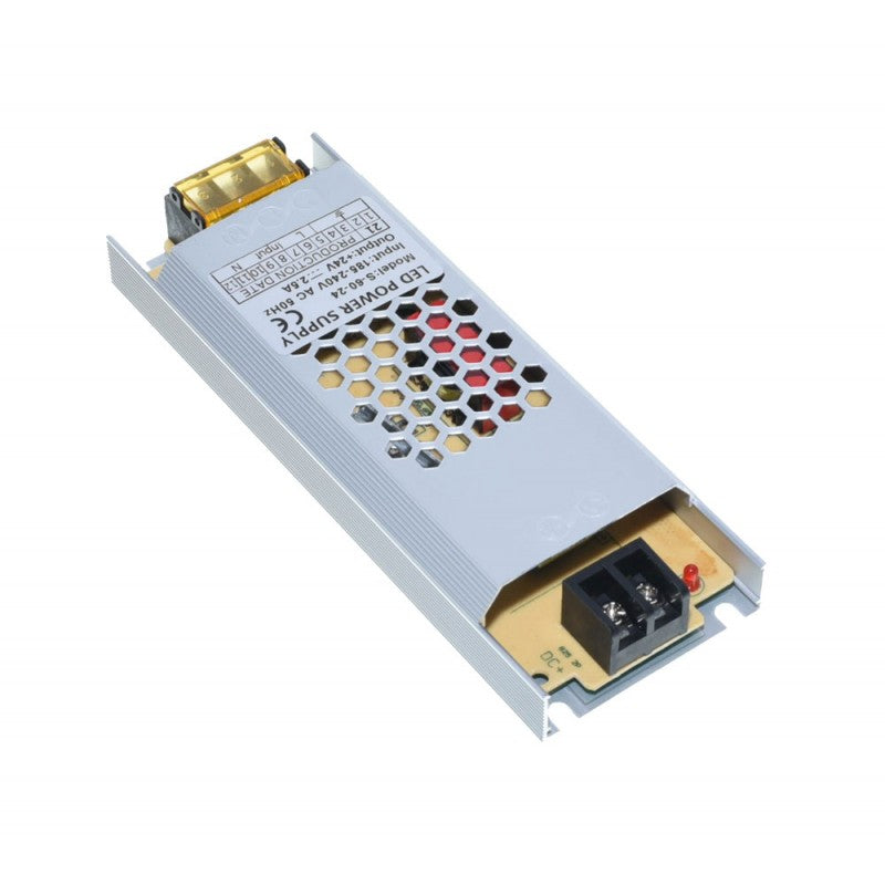 Sursa alimentare slim 24V, vedere spate cu borne DC si LED indicator tensiune