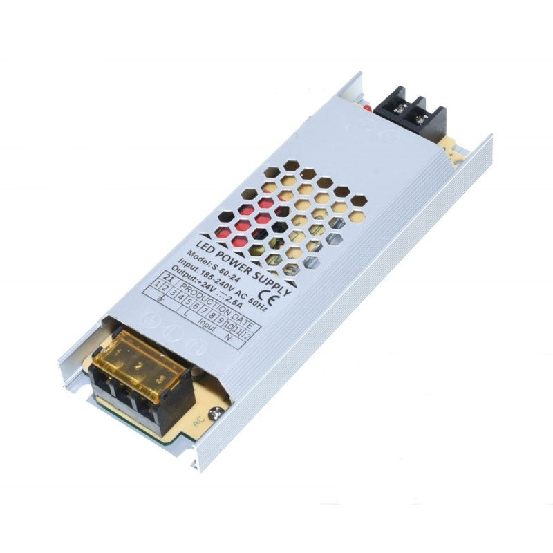 Sursa alimentare slim 60W 24V 2.5A, carcasa aluminiu, pentru benzi LED interior